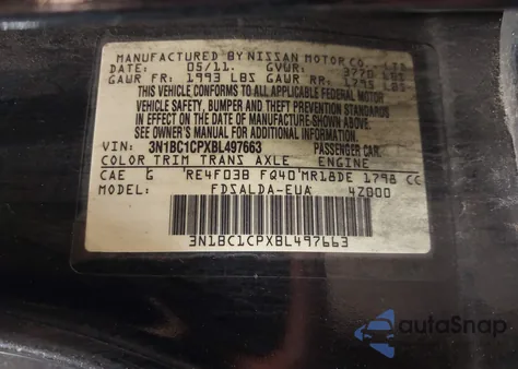 2011 Nissan Versa 1.8S z USA, uszkodzony, nr VIN 3N1BC1CPXBL497663